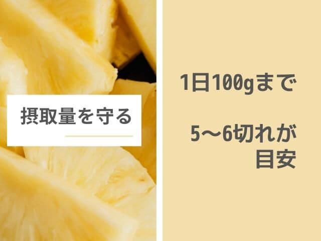 スライスしたパイナップルの写真 摂取量を守る 1日100gまで 5〜6切れが目安