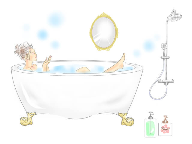 お風呂に浸かってる女性のイラスト