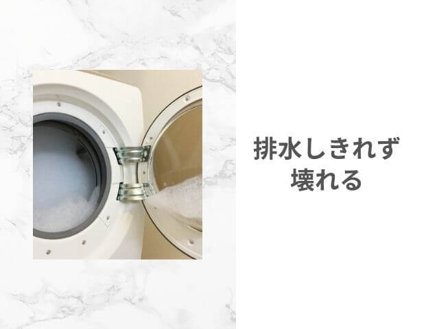 泡でいっぱいのドラム式洗濯機の写真 排水しきれず壊れる